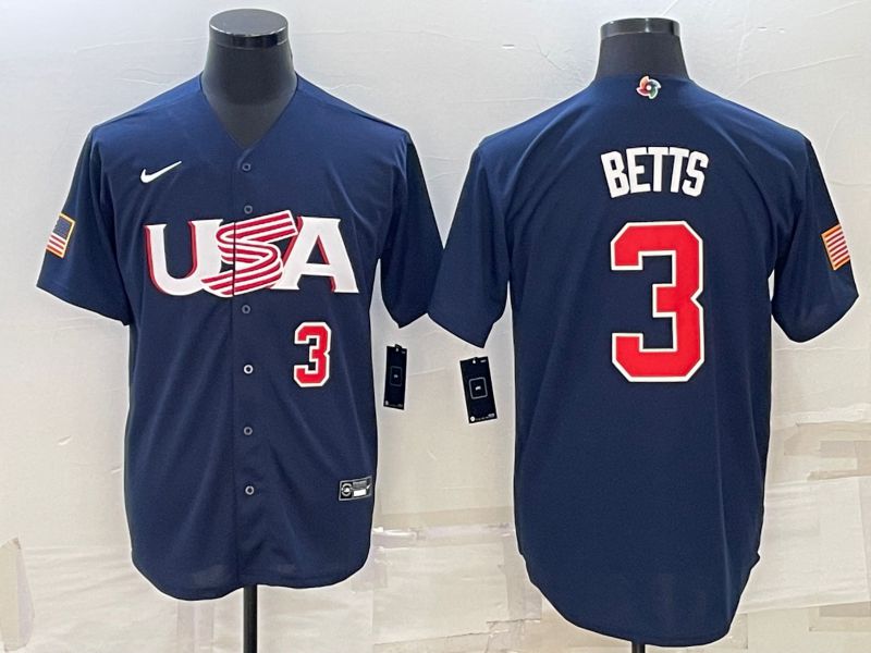 Men 2023 World Cub USA #3 Betts Blue Nike MLB Jersey3